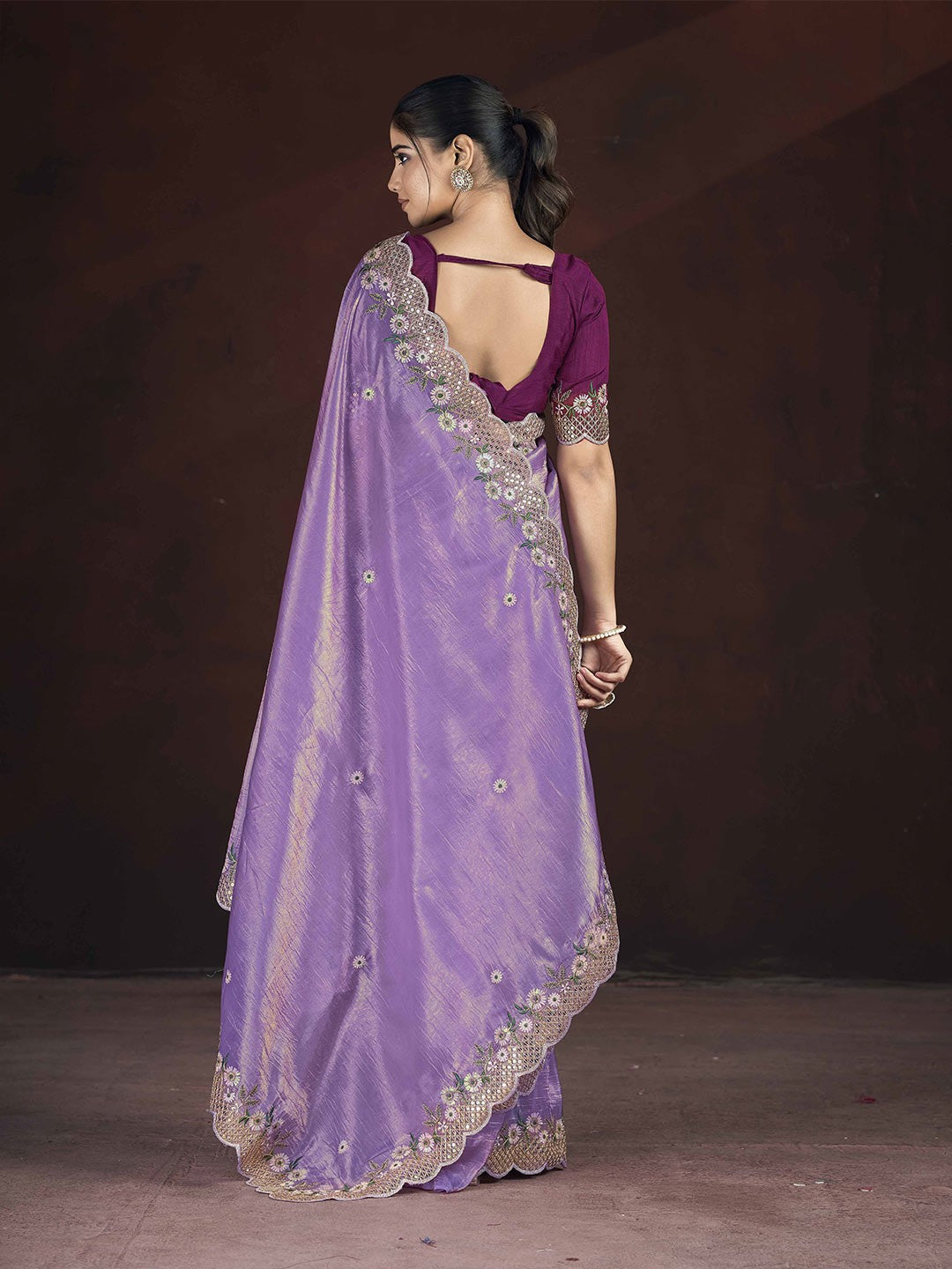 Beautiful Saree With Beautiful Floral Embroidered Work of Multi Thread